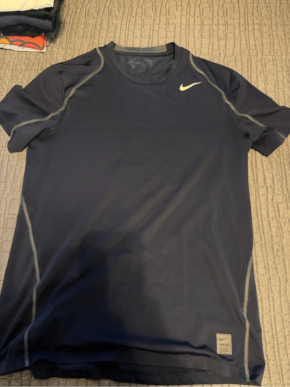 Nike Men's Short-Sleeve Performance Shirt - Navy with Gray Stitching